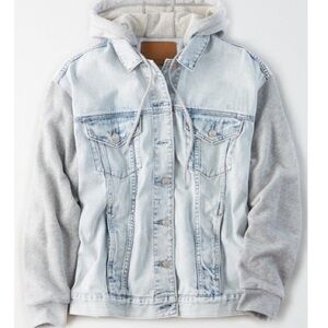 AE Fleece sleeve denim boyfriend jacket